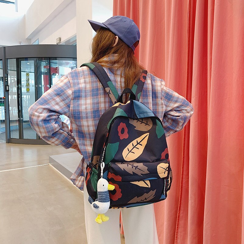 Balo Đi Học JASMIN NOIR Bằng Canvas In Họa Tiết Lá Đơn Giản Thời Trang Dành Cho Nữ