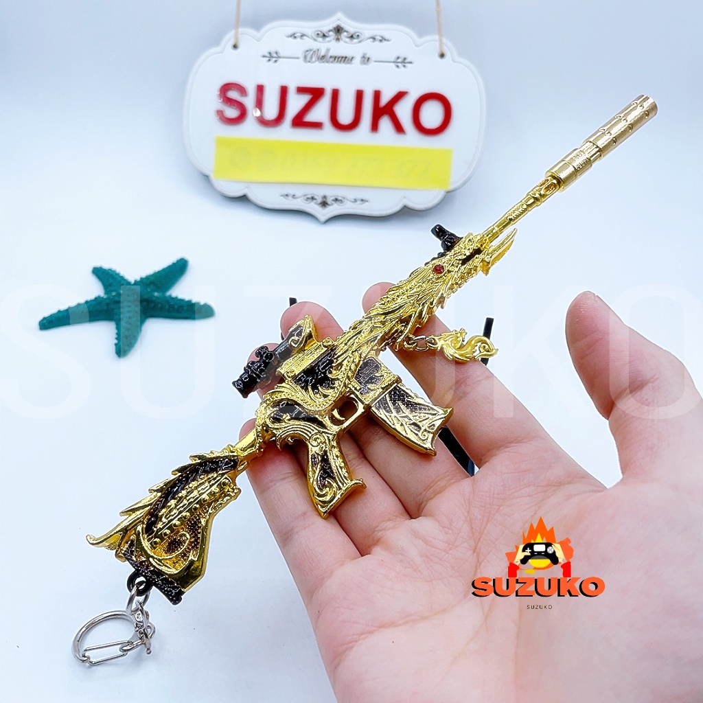 Mô hình M416 pubg kim loại lắp ráp đồ chơi mini Dragon Gold dài 21cm tặng kèm kệ đỡ trưng bày