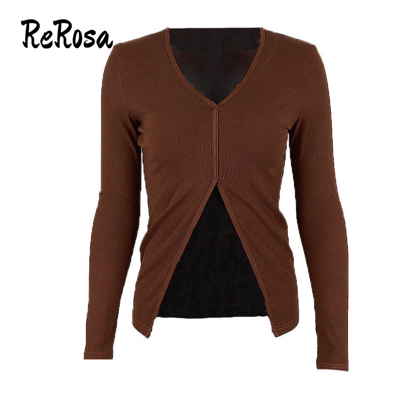 Áo Rerosa 021 tay dài cổ chữ V xẻ tà quyến rũ thời trang cho nữ