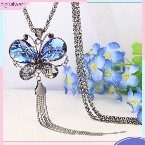 Dây chuyền hình bướm phối dây tua rua đính đá quý nhân tạo sang trọng quý phái dành cho nữ