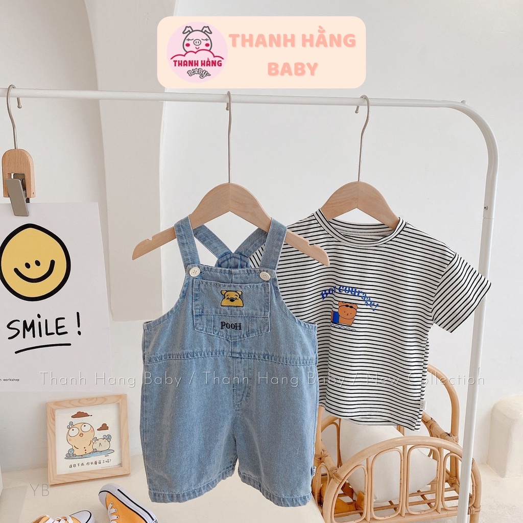 Yếm jean bé trai bé gái, yếm bò cho bé thanh hằng baby 9 đến 17kg