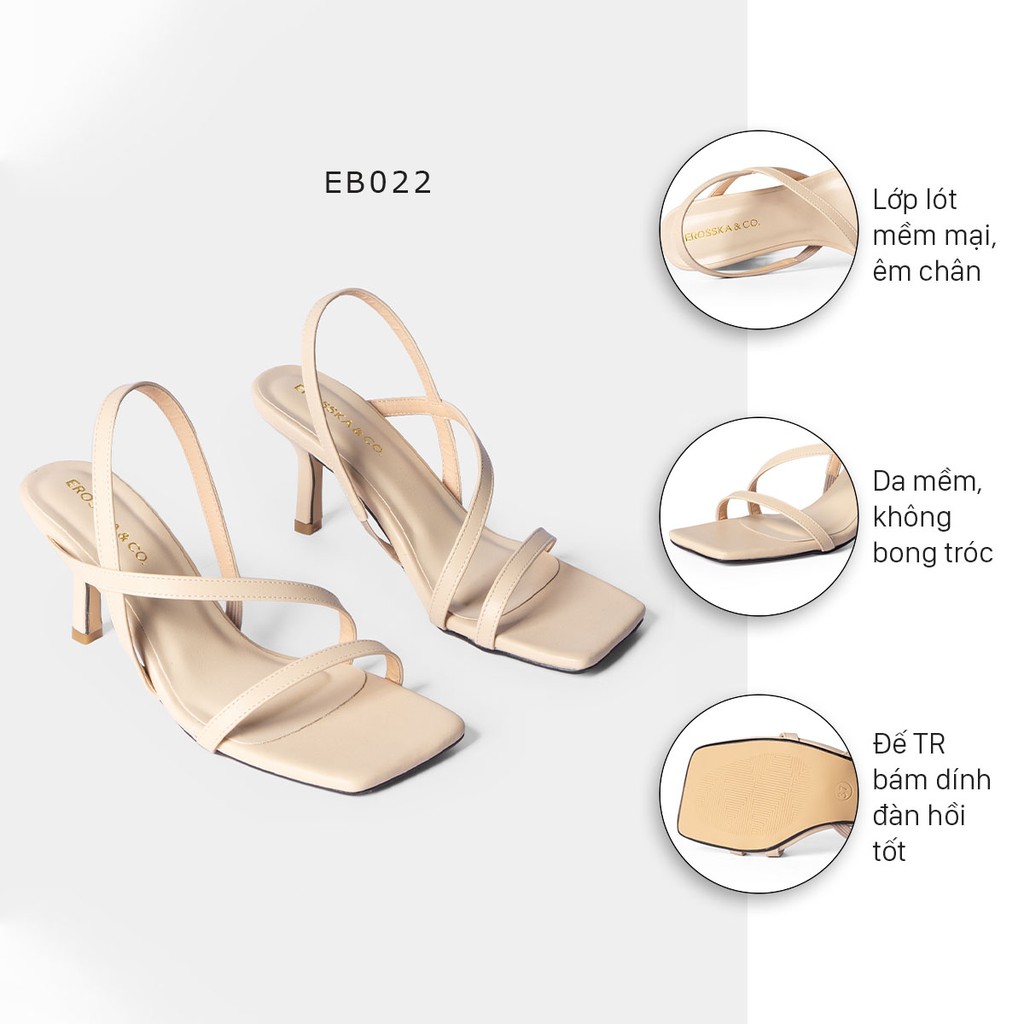 Giày sandal cao gót Erosska mũi vuông quai ngang phối dây cao 7cm màu nude - EB022
