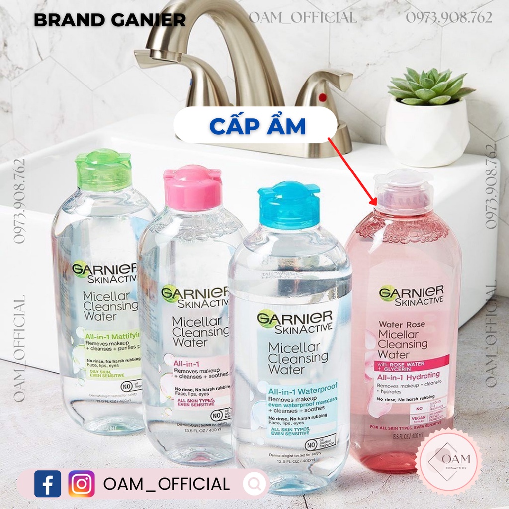 [Loại 400ml] Nước Tẩy Trang Micellar Garnier Hồng/ Vàng/ Xanh Skinactive Cleansing Water | BigBuy360 - bigbuy360.vn