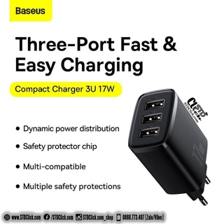 CỦ SẠC 3 CỔNG USB BASEUS COMPACT 17W MINI CHÍNH HÃNG