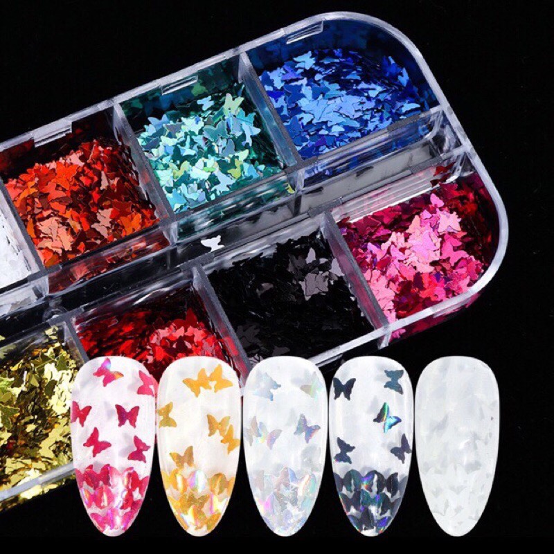 Set phụ kiện bướm ẩn bột/gel 12 màu
