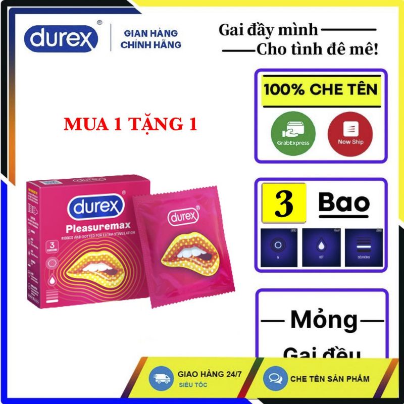 (Hộp 3 bao) Bao cao su Durex Pleasuremax gân gai