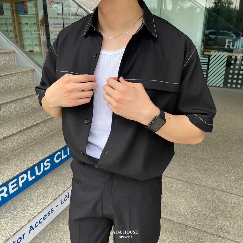 Áo sơ mi Nam viền chỉ, dáng suông [AA Short Sleeve Shirt]