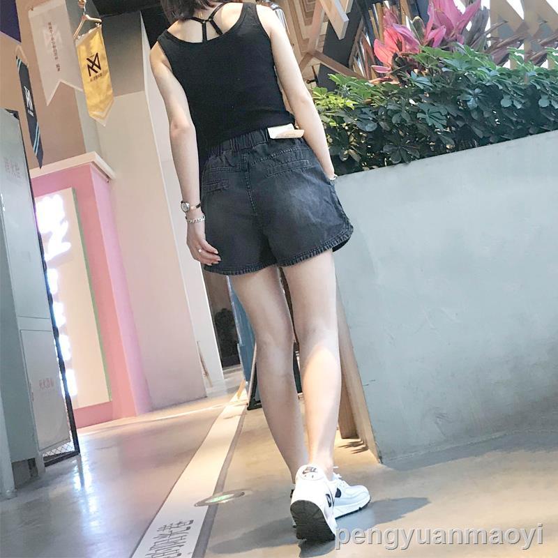 Quần short Denim màu đen lưng thun dáng chữ A phong cách thời trang hàn quốc cho nữ