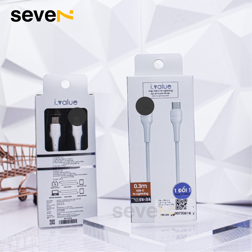 Cáp sạc nhanh I.value 0.3M cho IP