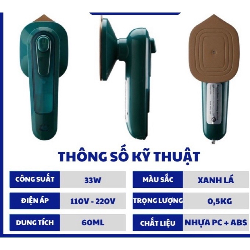 Bàn Là Mini Hơi Nước Cầm Tay XANH RÊU công suất 33W mẫu mới 2021 - bàn ủi hơi nước mini xanh