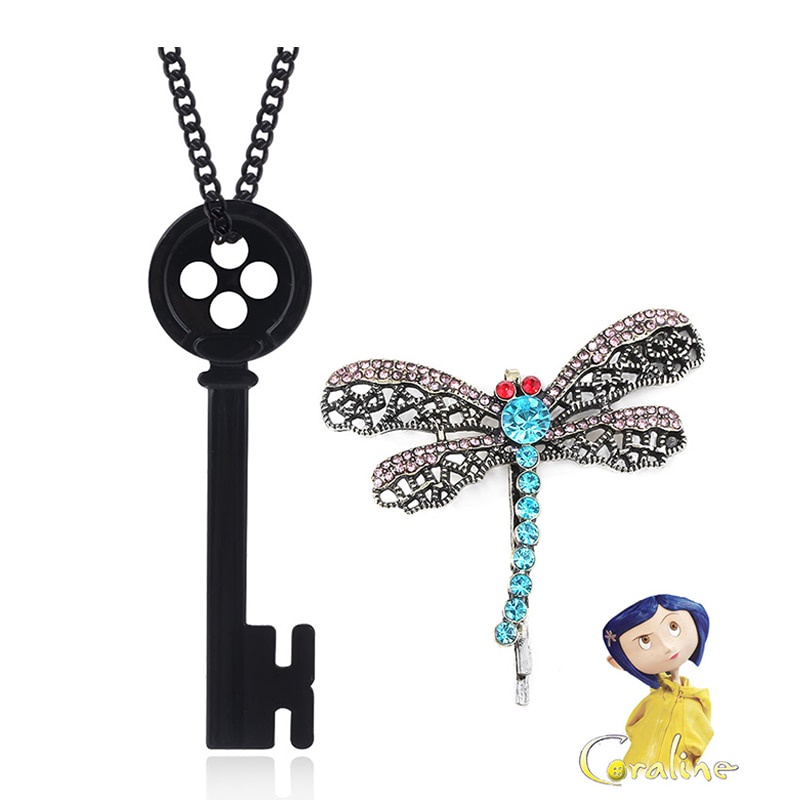 Dây chuyền hình chìa khóa/nút áo màu đen phong cách phim Coraline cho nữ
