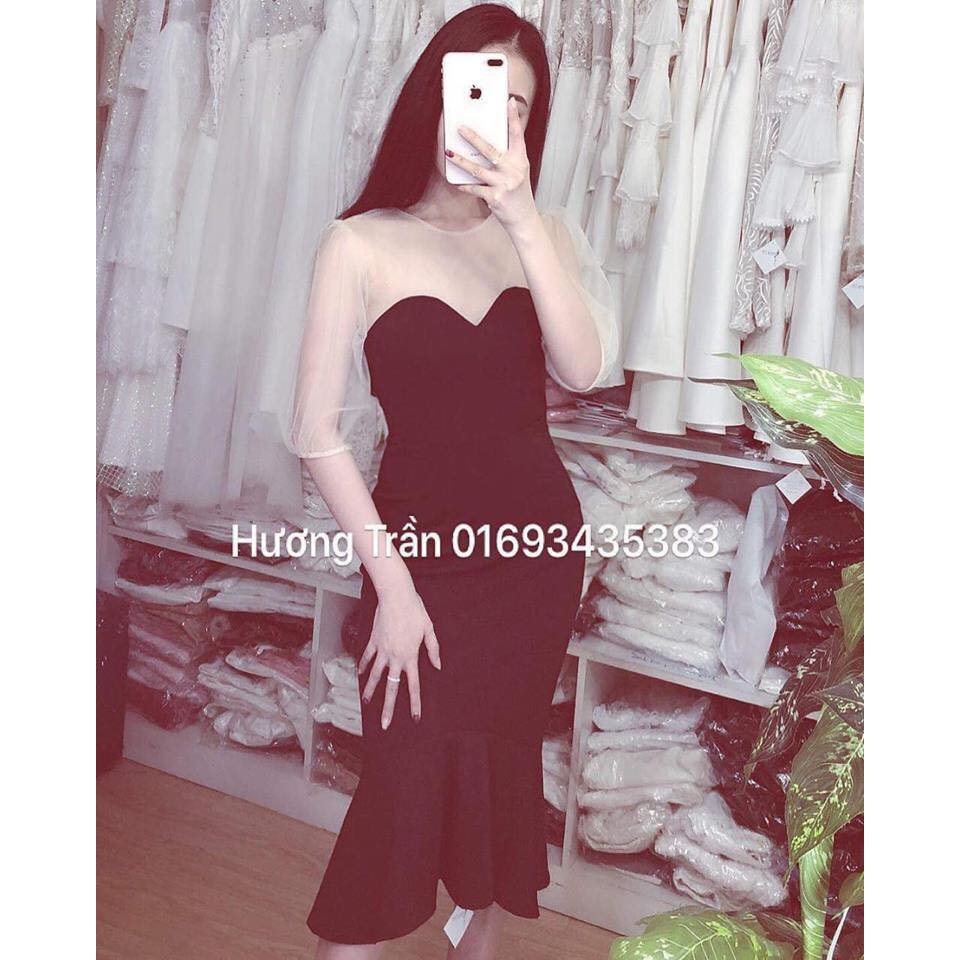 Đầm ôm body đuôi cá tay ánh nhũ phồng tôn dáng