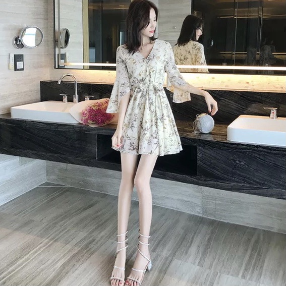 Váy nữ đầm nữ họa tiết hoa tay dài phối bèo V07 | BigBuy360 - bigbuy360.vn