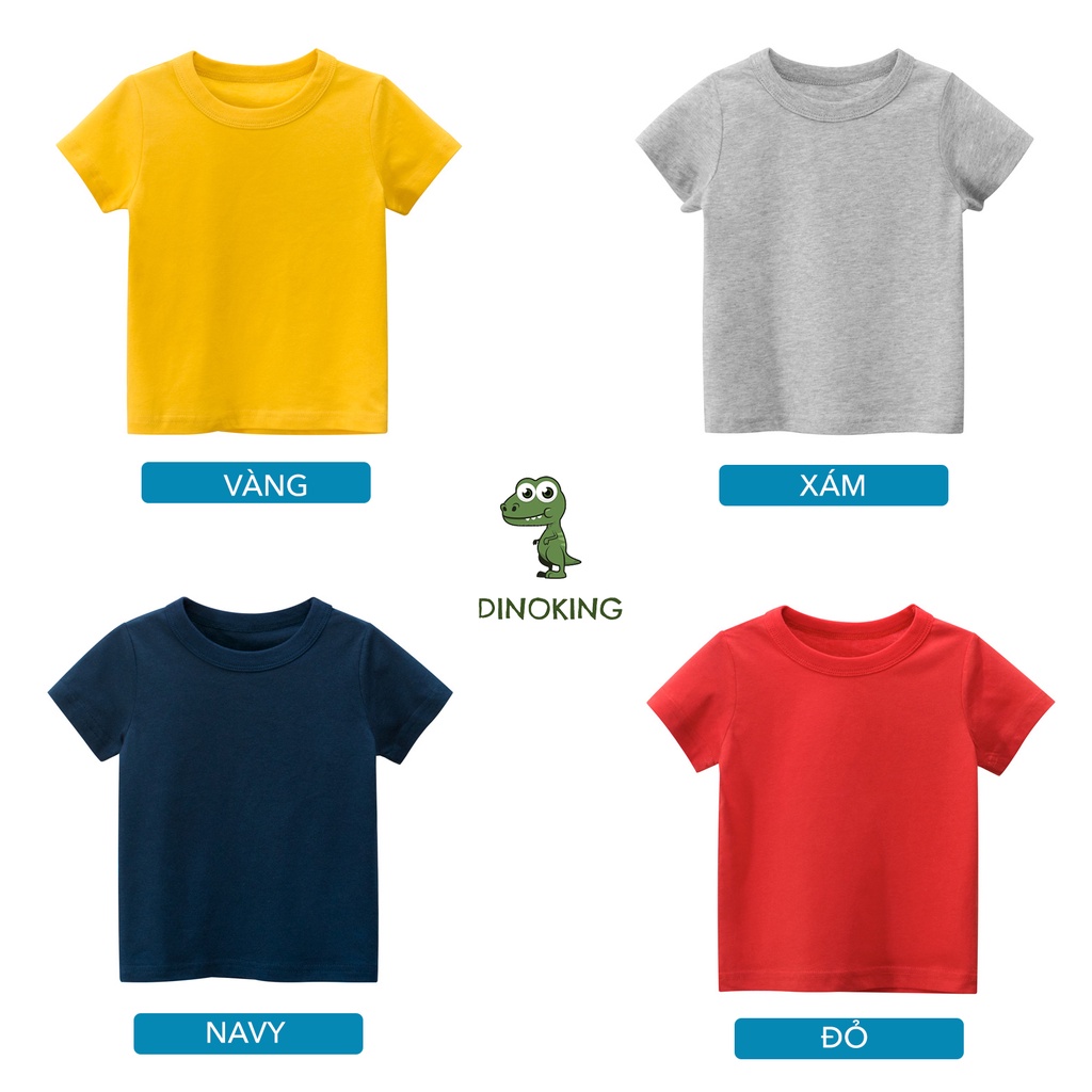 Áo thun trơn cho bé trai bé gái DINOKING Áo phông trẻ em basic một màu cổ tròn ngắn tay chất cotton mùa hè 2 8 tuổi AT19
