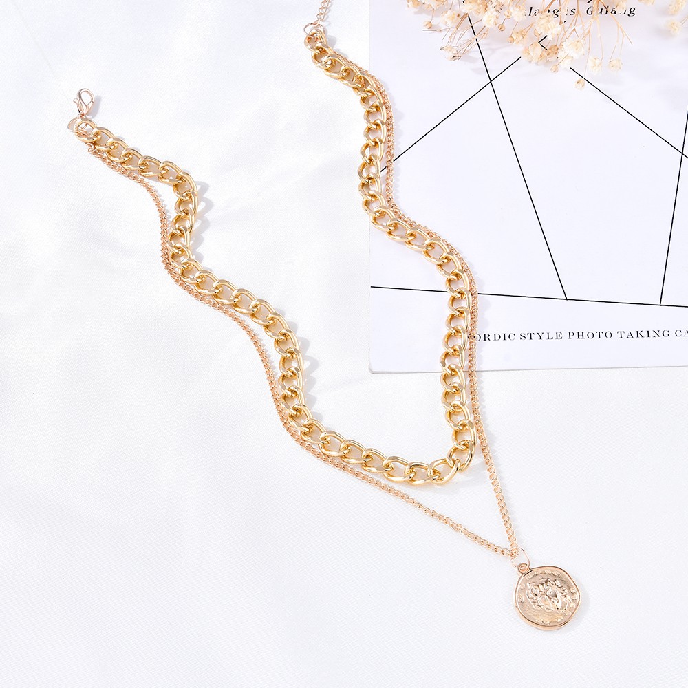 vòng cổ Hai Lớp Mặt Hình Chân Dung Phong Cách Retro