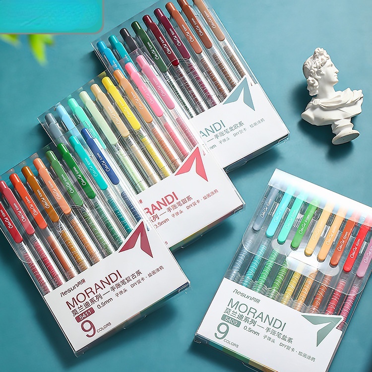 Bút Bi Dạng Nhấn 9 Màu Sắc retro Cho Học Sinh