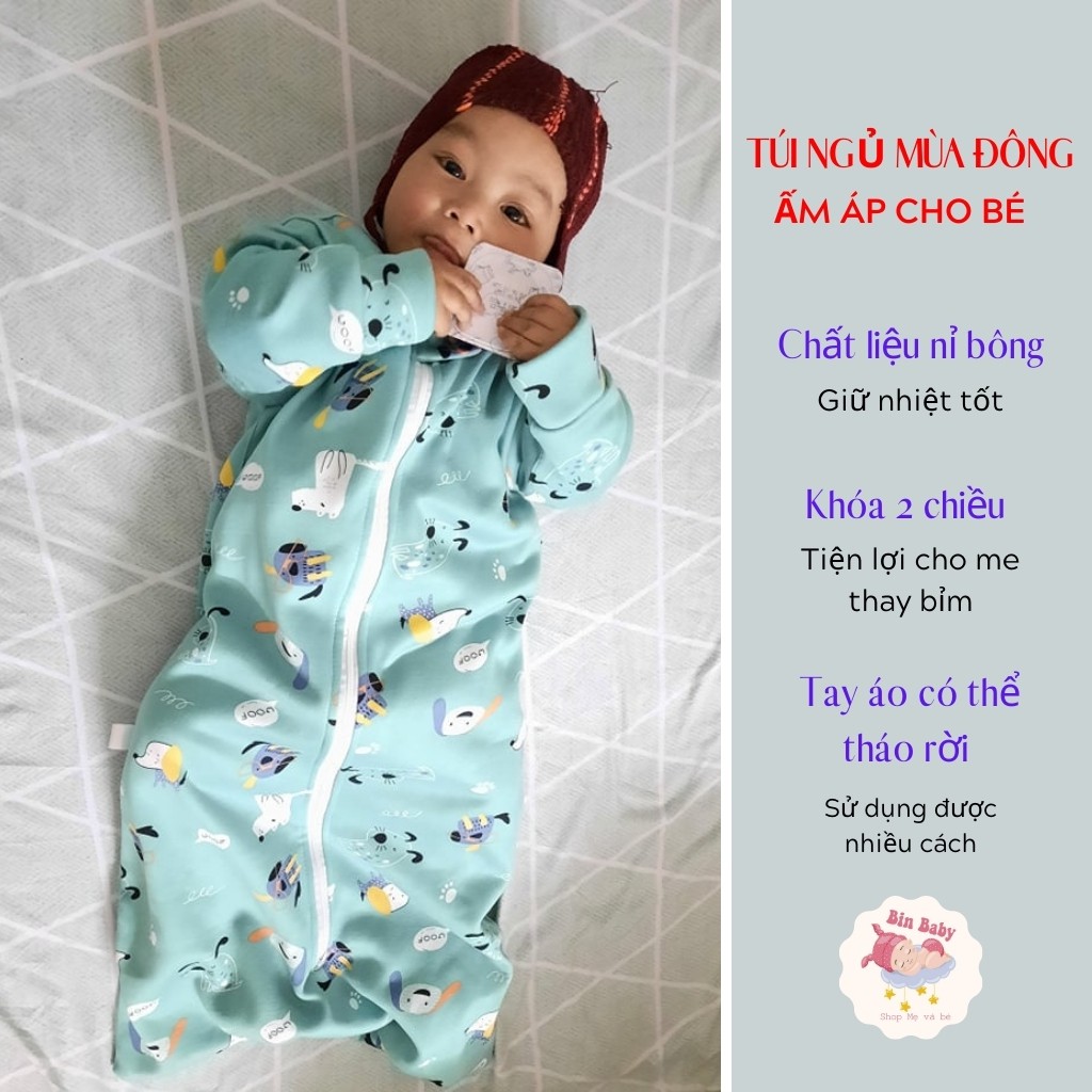 Túi ngủ cho bé BIN BABY - Ấm áp mùa đông - Chất liệu nỉ bông - thiết kế thông minh