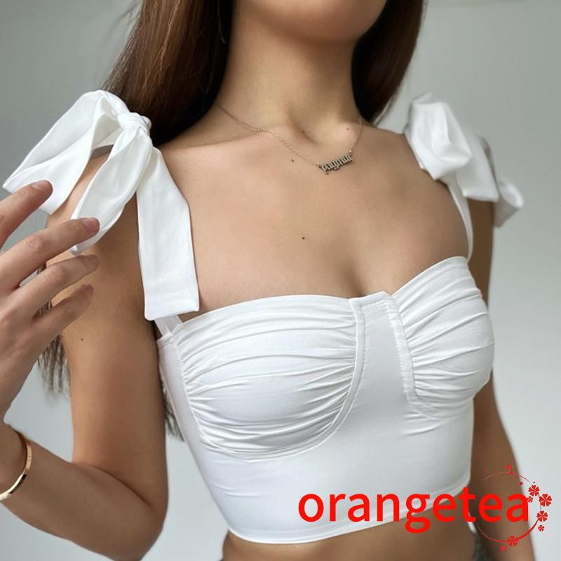 Áo Croptop Không Tay Màu Sắc Trơn Thiết Kế Buộc Dây Quyến Rũ Cho Nữ