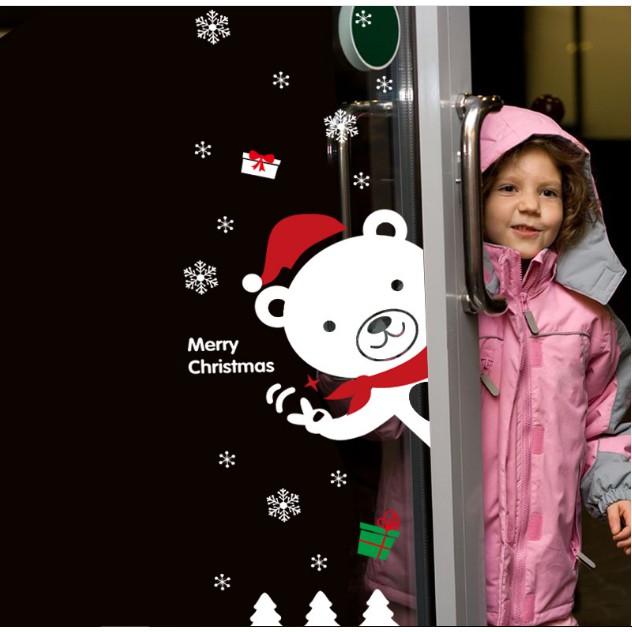 Decal dán tường Noel - Thú Cưng Trắng chào lễ