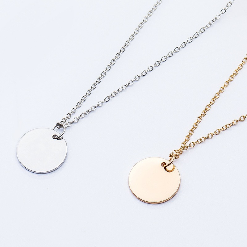 Roselife Korean Simple Style Disc Round Pendant Necklace Chic Fashion Jewelry