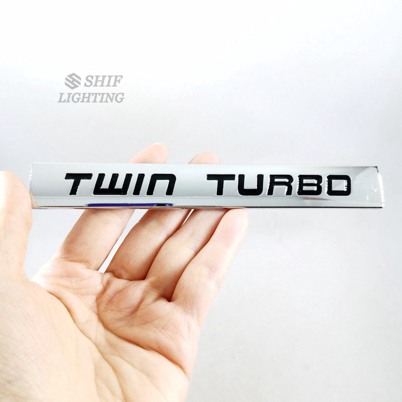 Logo họa tiết TWIN TURBO chất liệu kim loại trang trí xe hơi độc đáo