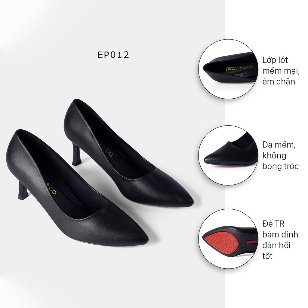 Giày cao gót Erosska thời trang mũi nhọn kiểu dáng cơ bản cao 7cm màu đen _ EP012