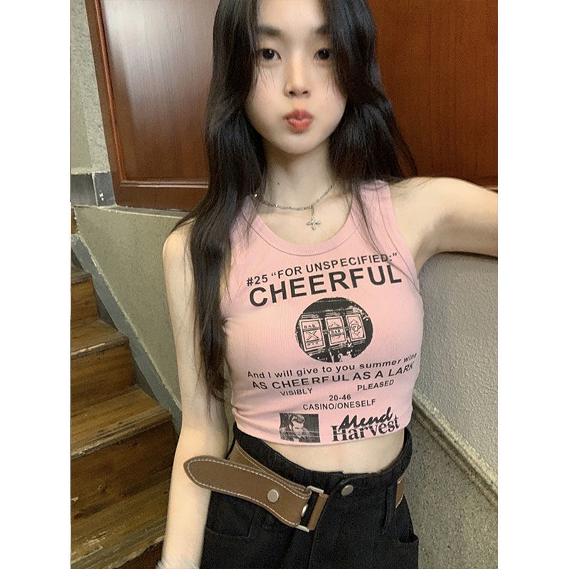 COZOK Áo Tank Top Sát Nách Hở Eo Ôm Dáng In Chữ Cá Tính