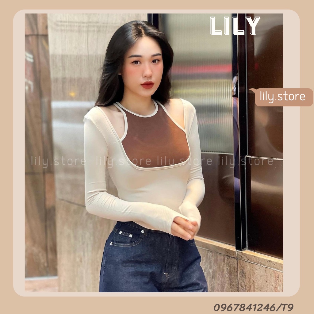 Áo body cổ yếm, Áo kiểu tay dài cổ yếm vạt bầu sang chảnh, áo kiểu croptop nữ 3 màu đen, be, nâu S,M, L T9 LILY