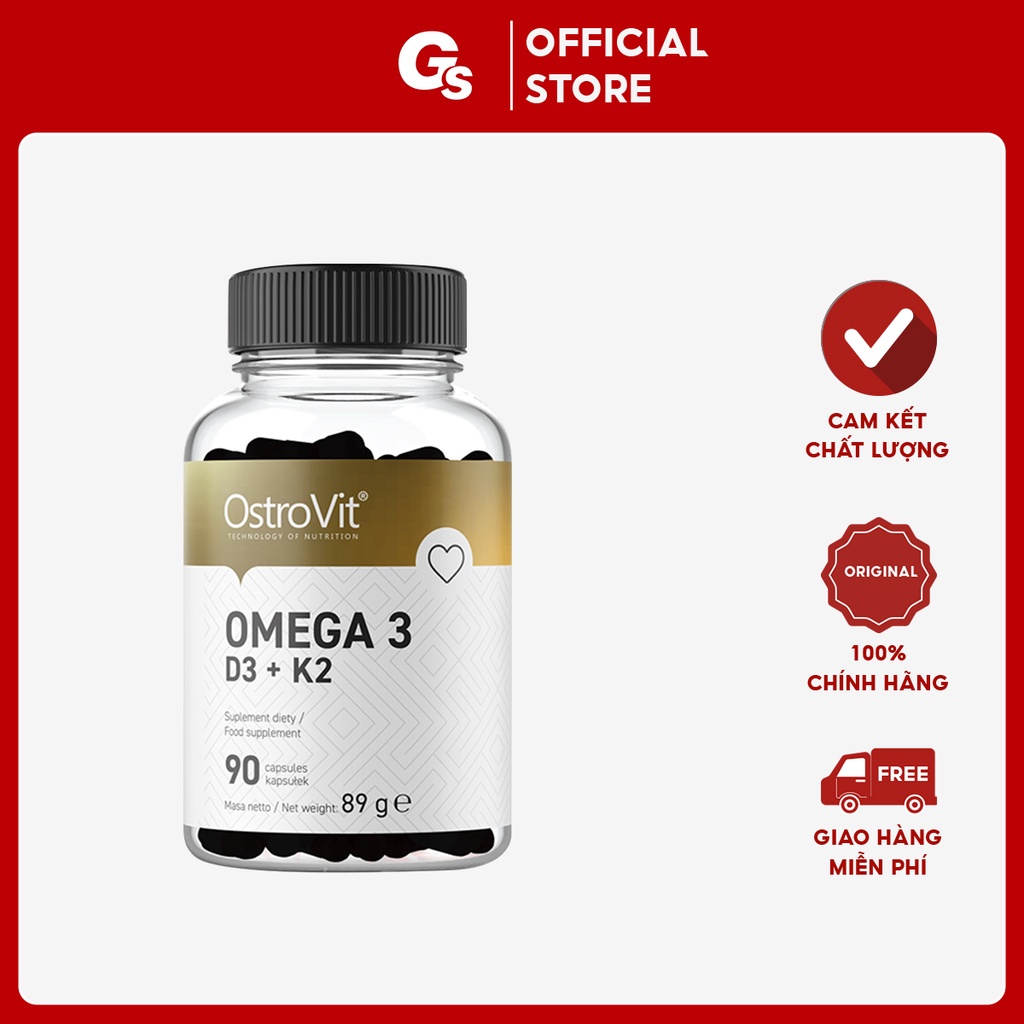 Thực phẩm chức năng Ostrovit Omega 3 D3 + K2 Plus Vitamin E (90 viên) nhập Ba Lan giúp cải thiện trí não Gymstore
