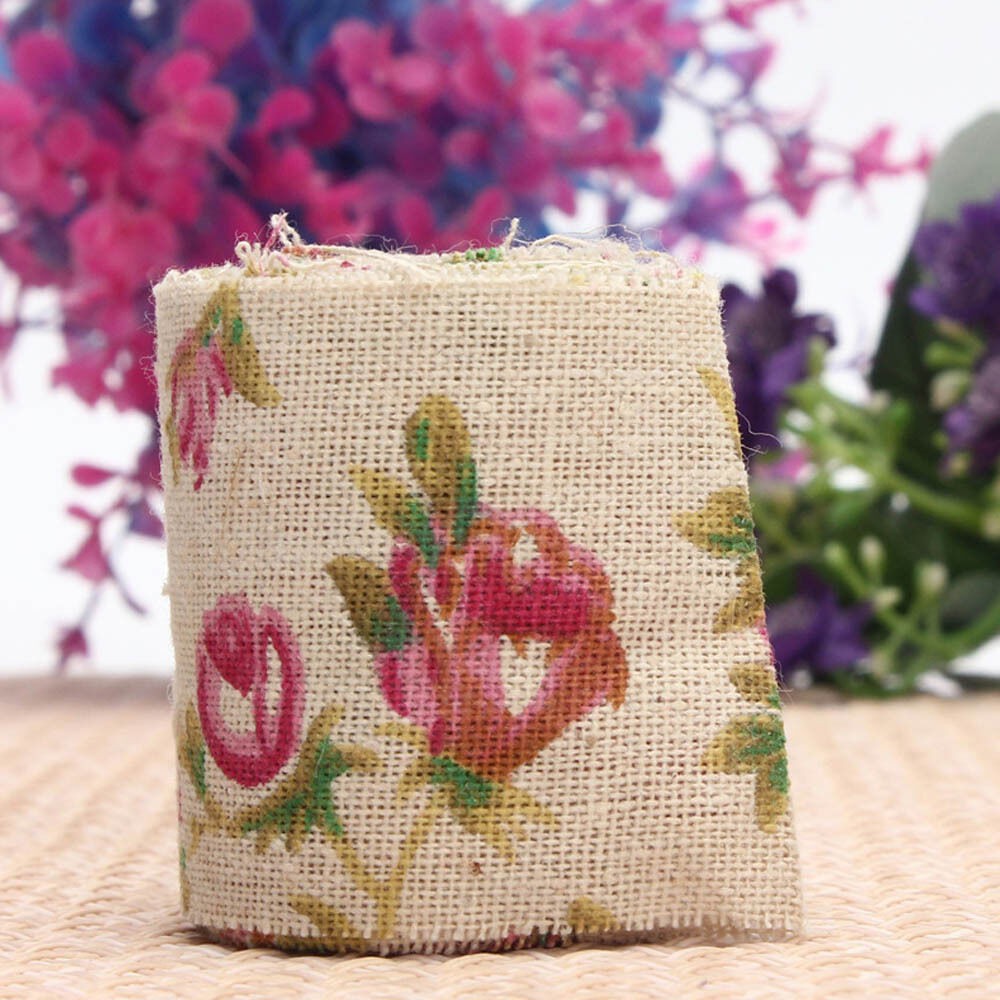 2m vải sợi đay in hoa vintage trang trí đám cưới