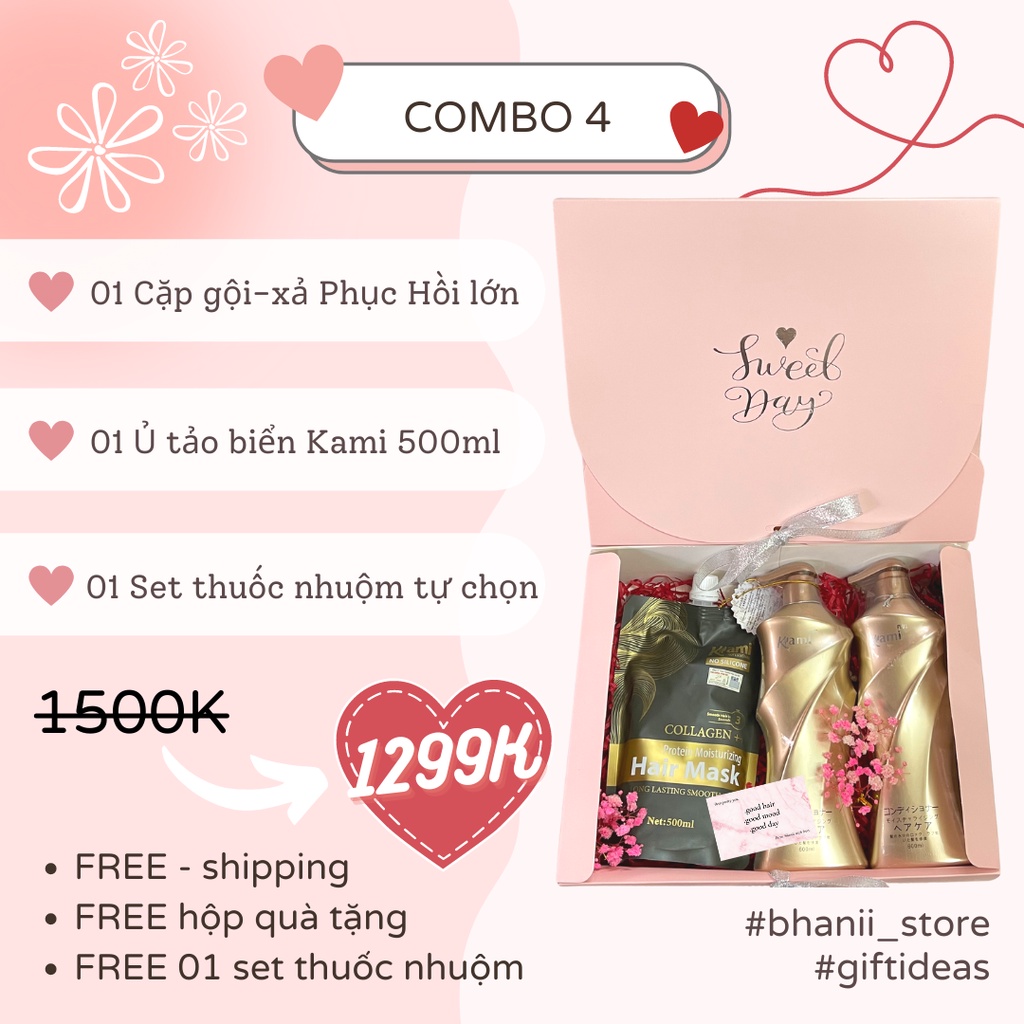 (Set quà tặng 8/3 / Valentine) Combo Siêu Dưỡng Tóc Phục Hồi - Chống Rụng FREE GIFT BOX