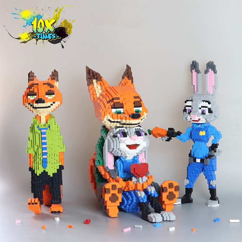(size 42 cm) mô hình lắp ráp 3d thỏ Juddy Hopps và cáo Nick dễ thương quà tặng sinh nhật bạn trai bạn gái, dồ decor