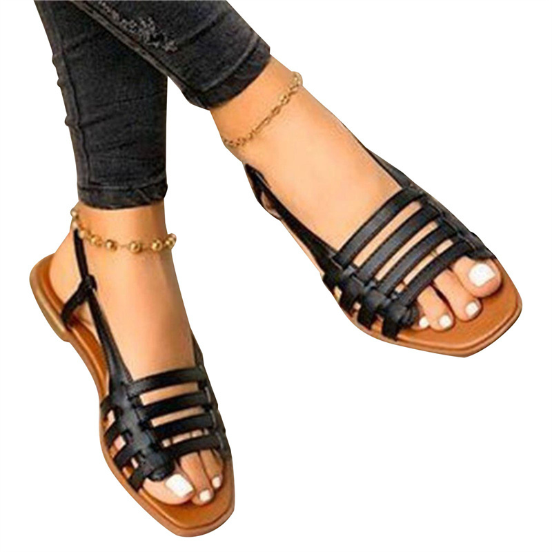 [procoolVN]Women Flat Sandals Flat Shoes Round Toe Slipper Adjustable Buckle Strap Sandals