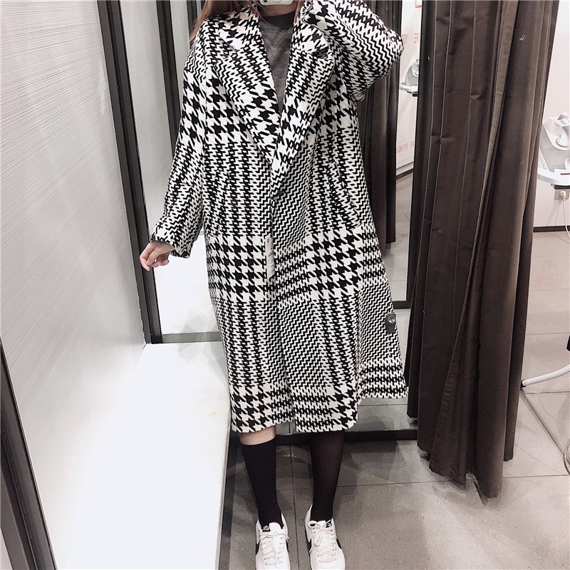 ÁO KHOÁC DẠ TRENCH COAT DÁNG DÀI ZRA NỮ MÀU ĐEN TRẮNG