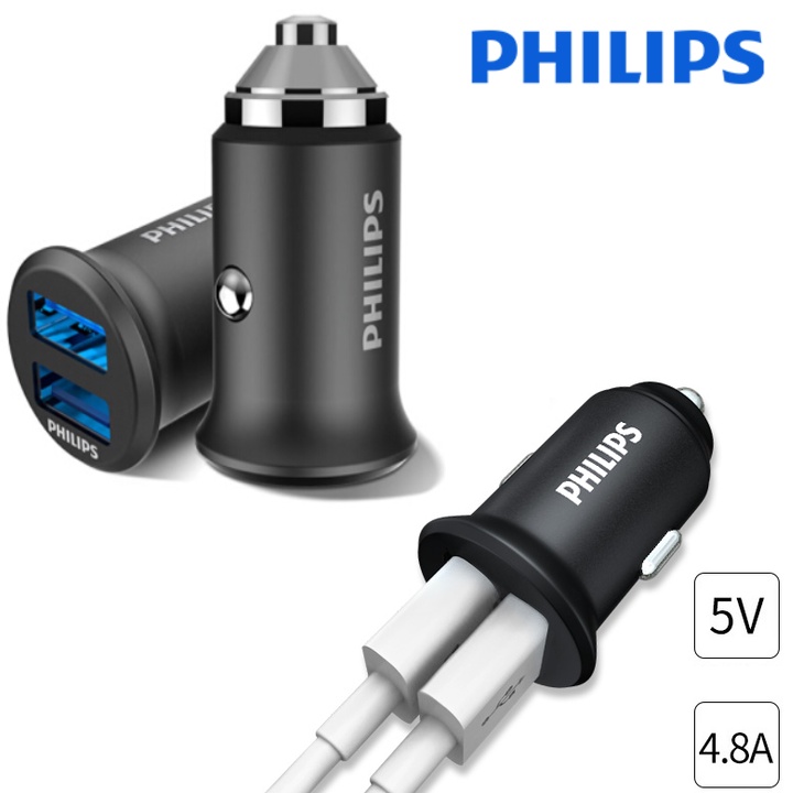 Tẩu sạc, bộ chia tẩu sạc trên ô tô Philips DLP3520N, công suất 15.5W, 3.1A