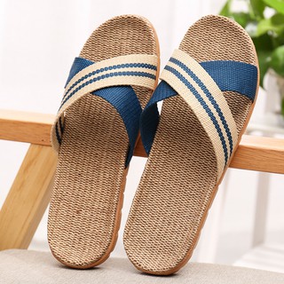 Dép Cói Nam Nữ Quai Chéo Xanh Lam