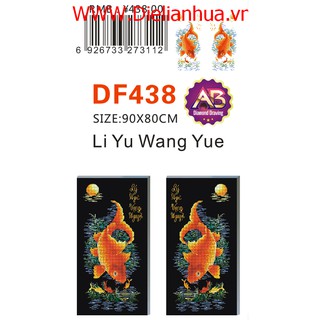 Tranh đính đá cá LÝ NGƯ VỌNG NGUYỆT.Kích thước: 90x80cm