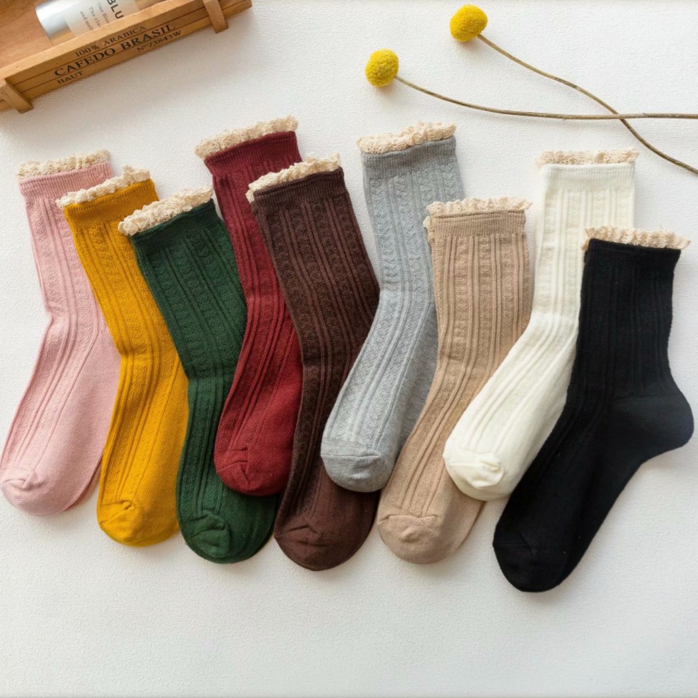 Tất vintage ren nhún bèo cổ cao TDN277 Hana Store