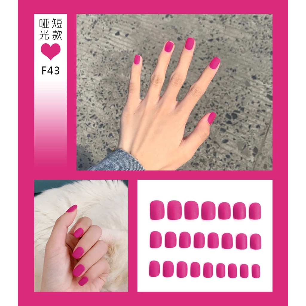 [Hàng mới về] Hộp 24 móng tay giả ngắn màu nhám thời trang cho nữ với keo tiện dụng