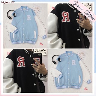 ✧﹍bigfour157Áo Bomber Nam Nữ Cúc Bấm Thêu Nổi Chữ R Chất Nỉ Saniee Clother - SP000604