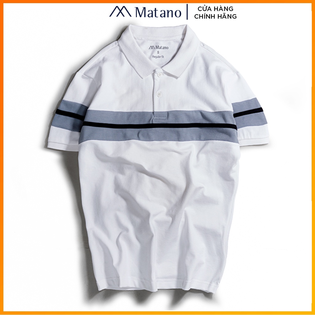 Áo thun polo nam trắng có cổ đẹp MATANO - Áo phông polo nam cổ trụ bẻ, vải cá sấu cotton cao cấp, phối màu kẻ ngang 024