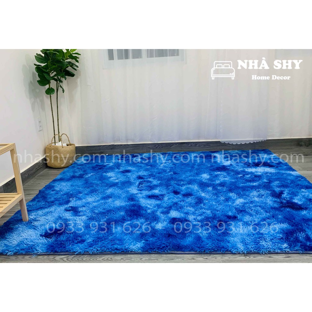 Thảm Lông Trải Sàn Màu Xanh Biển Loang - Size 2mx1m6