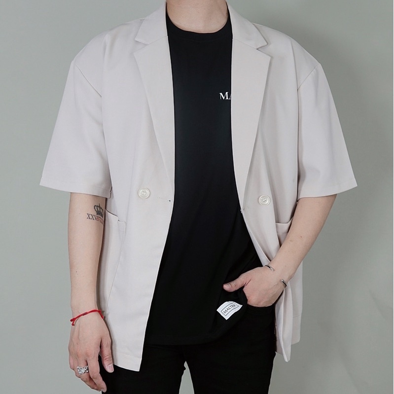 Áo khoác blazer tay lỡ unisex nam BIGSIZE áo vest form rộng chất liệu tuyết mưa cao cấp có size lớn cho người béo