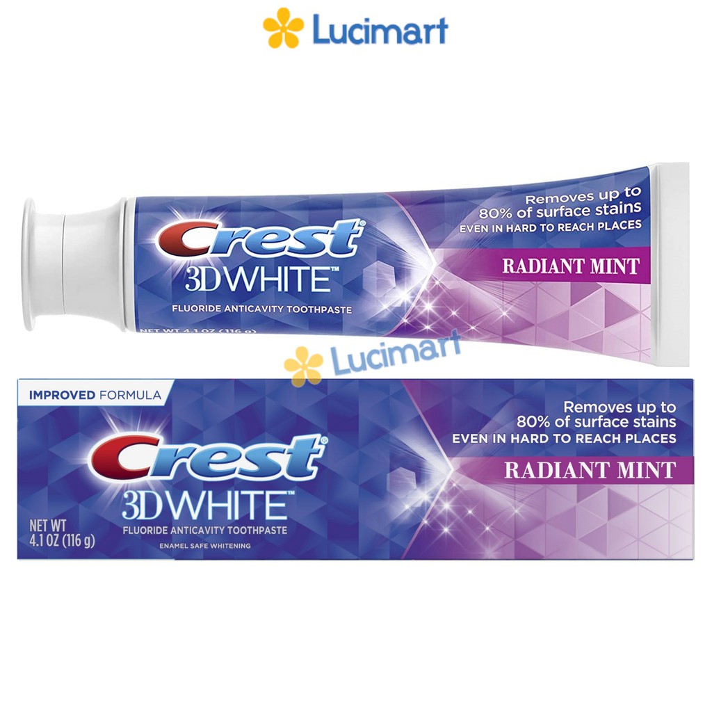 Kem đánh răng Crest 3D White Radiant Mint, hương bạc hà [Hàng Mỹ]