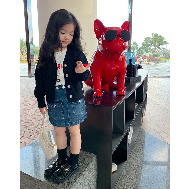 C005 - Chân váy jean bé gái sz 90-140, chân váy chữ A chu bé 2 túi phía trước hè 2022