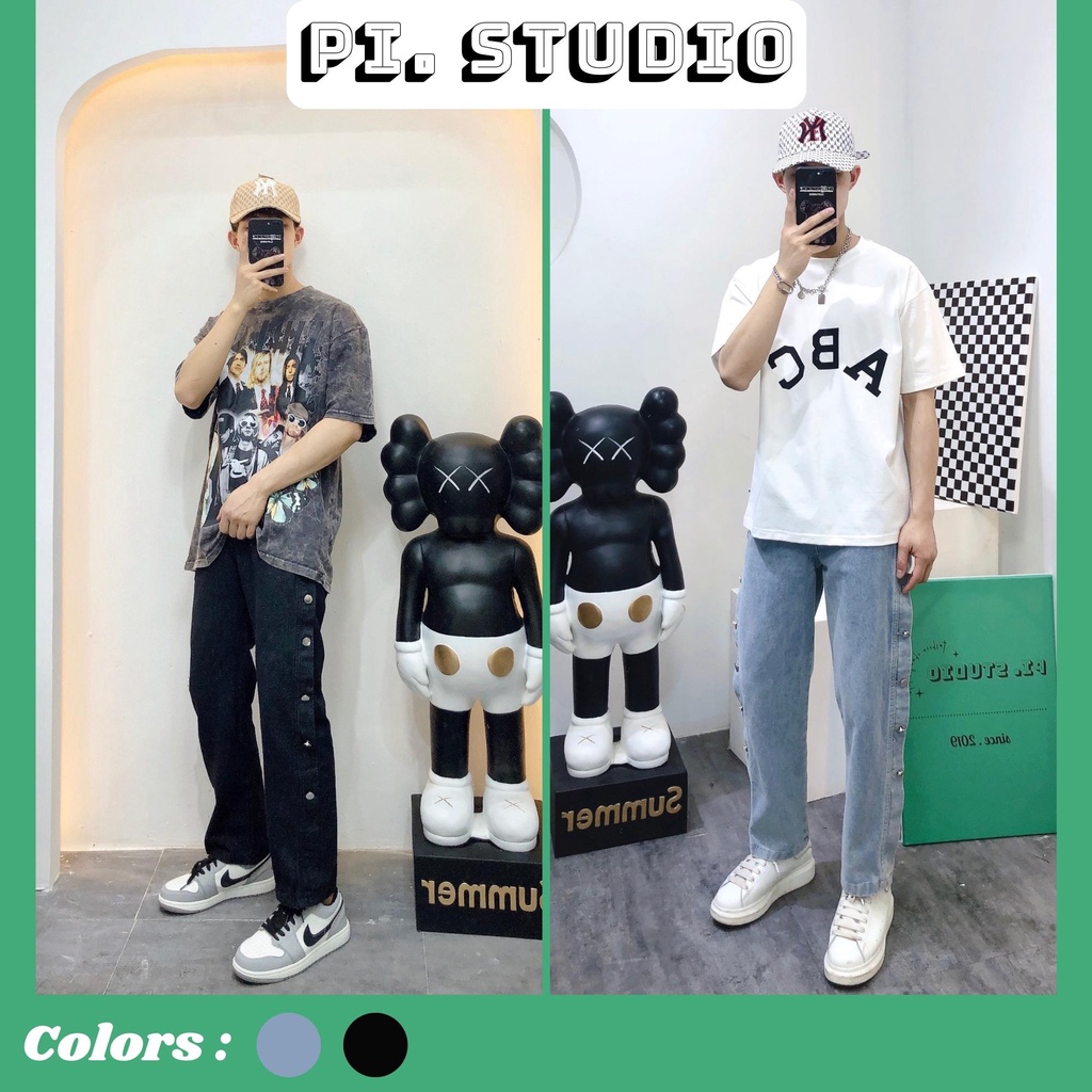 Quần jean ống rộng viền cúc, baggy form xuông QB182