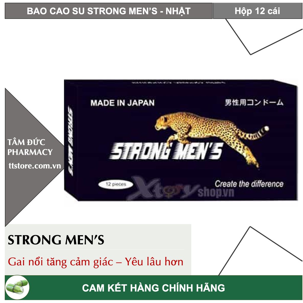 Bao Cao Su STRONG MEN'S - Nhật Bản [Hộp 12 cái] - BCS có gân, kéo dài [strong men / strongmen's]