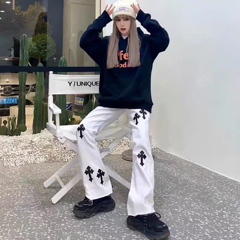 Quần jean dáng baggy ống suông rộng thêu thanh giá phong cách SIMPLE Kiểu quần bò nữ form suông rộng jeans Hm1986 - J102