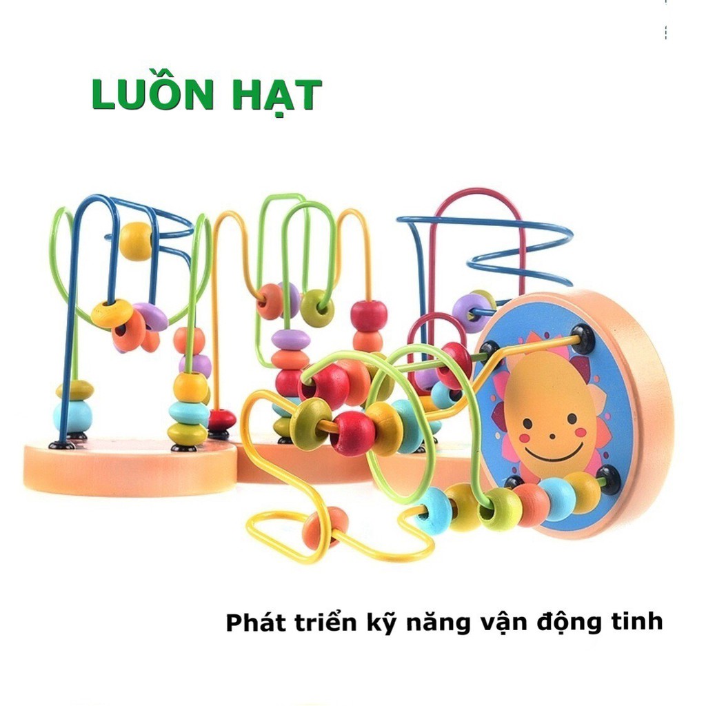 Đồ chơi gỗ - Combo bộ xếp tháp cầu vồng và luồn Hạt mini - DOZKIDZ