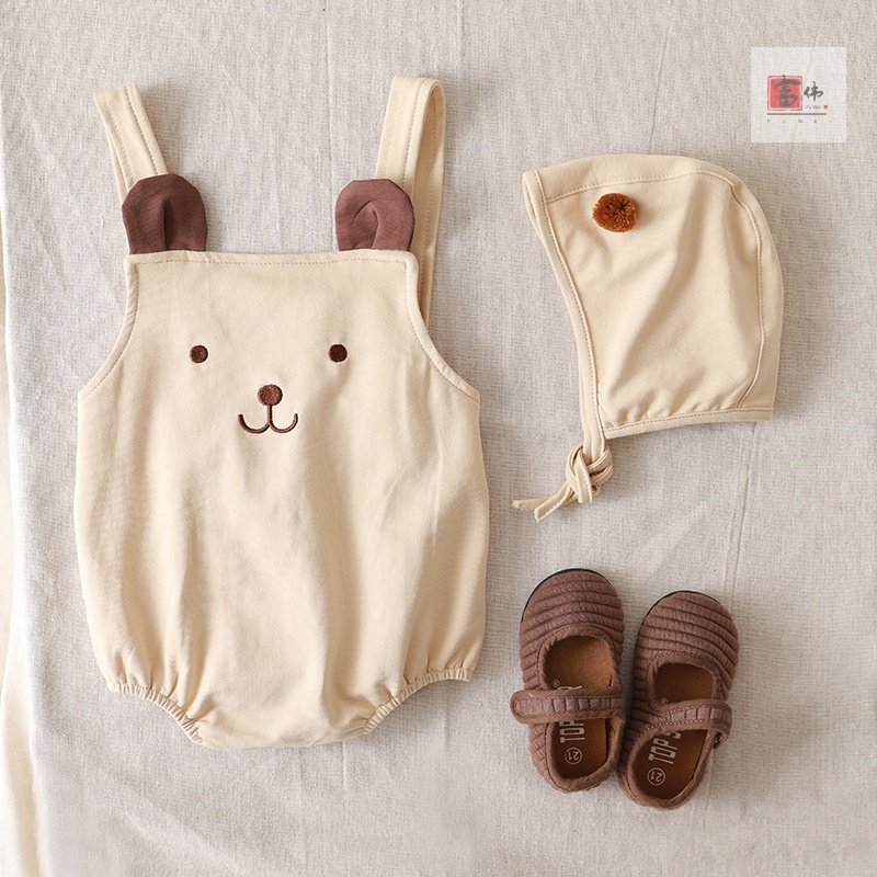 Áo kiểu yếm ăn thiết kế gấu hoạt hình thời trang mùa hè đáng yêu dành cho trẻ sơ sinh